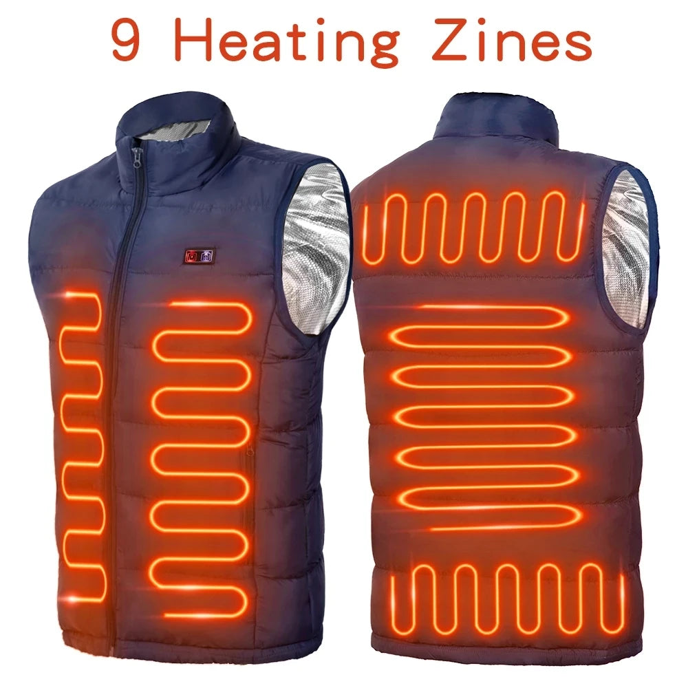 9 Heated Vest Zones Electric Heated Jackets Men Women Sportswear Heated Coat Graphene Heat Coat USB Heating Jacket for Camping